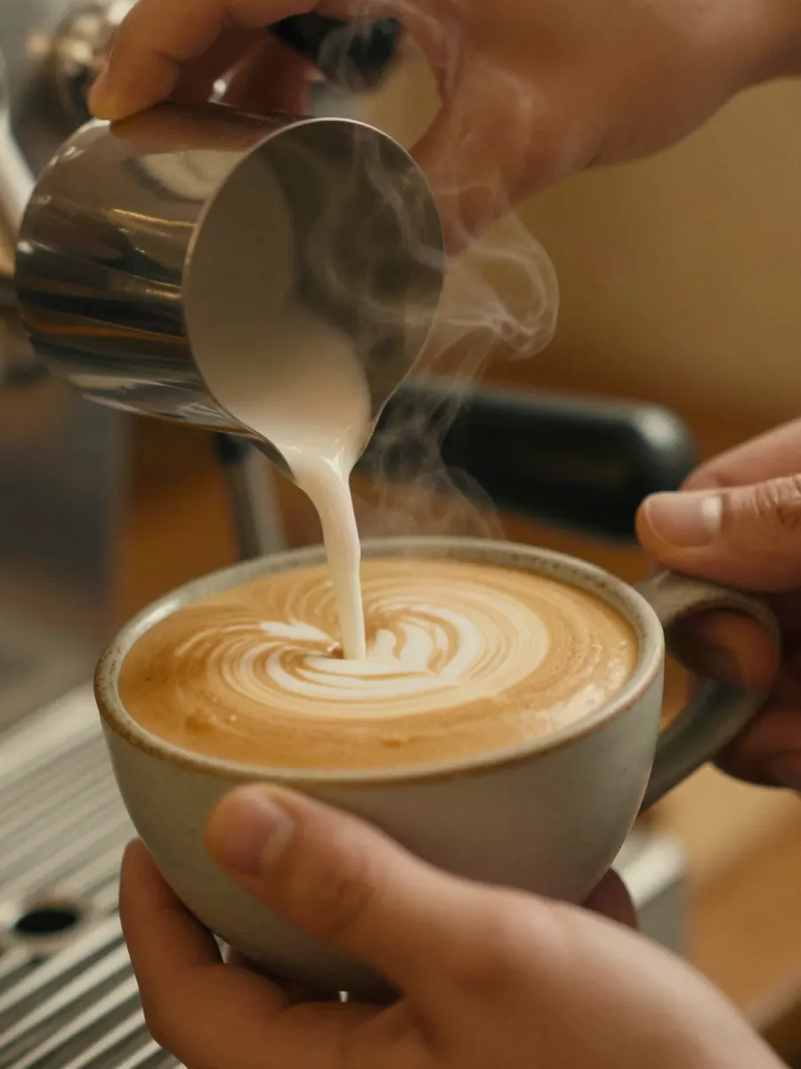 Barista pouring latte art