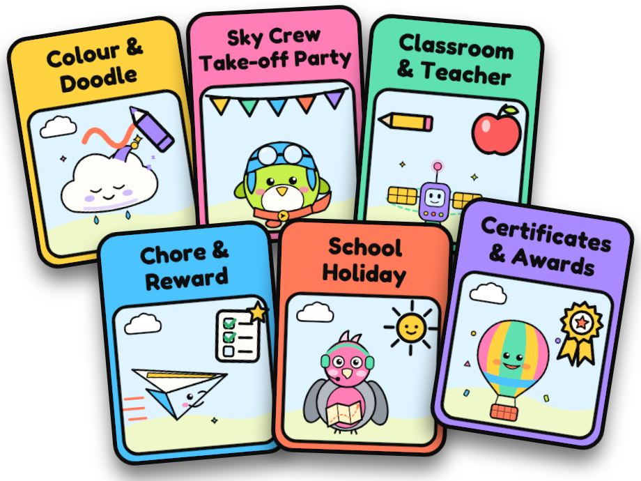 Six kids template pack covers featuring the Sky Crew characters