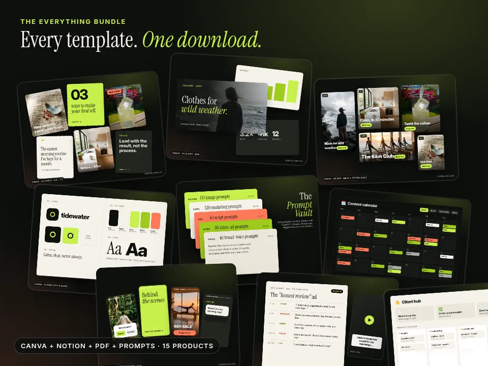 A collage of every template preview in the bundle