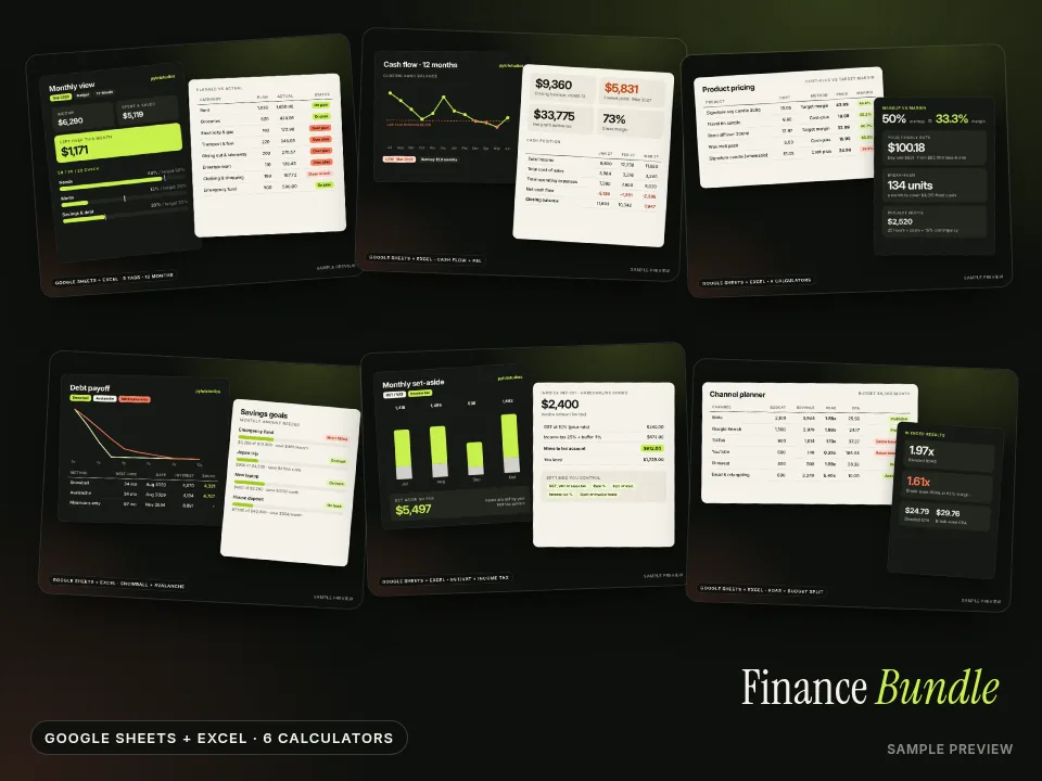 A collage of the six finance calculator previews
